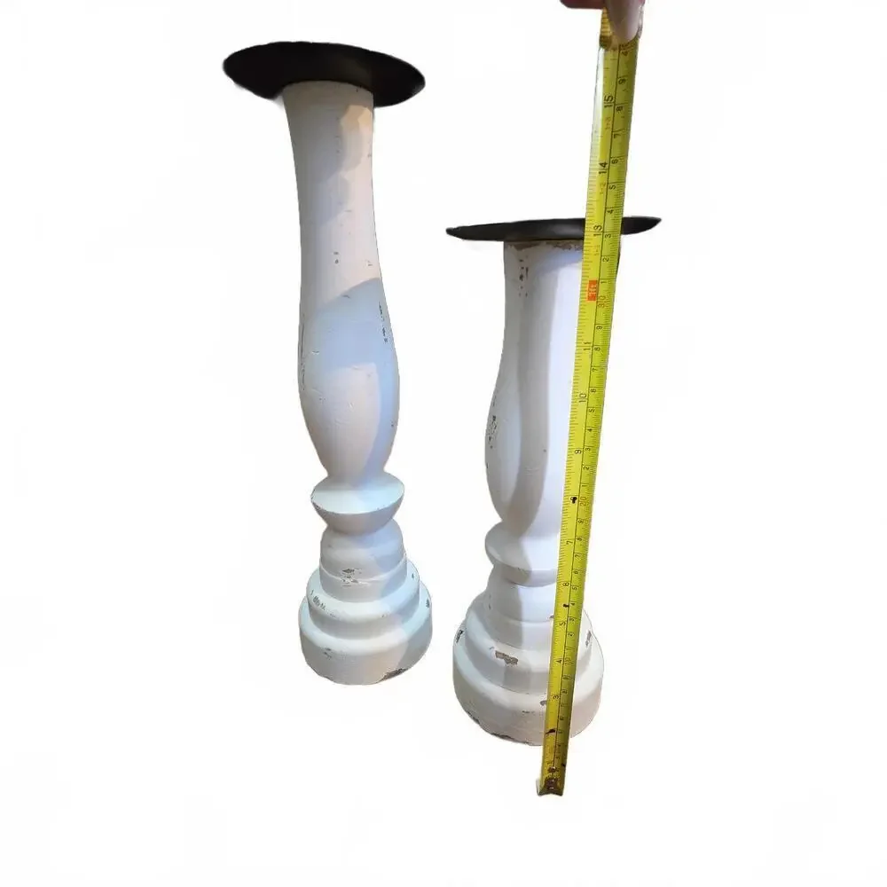 Farmhouse Set of Two White Wooden Candle Holders